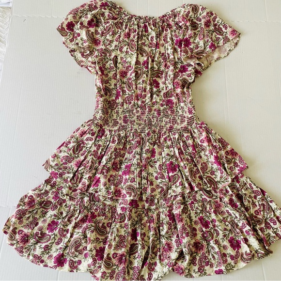 Patrons of Peace Anthropologie Floral Pink Cream Mini Dress Boho tiered ruffle - Picture 9 of 12